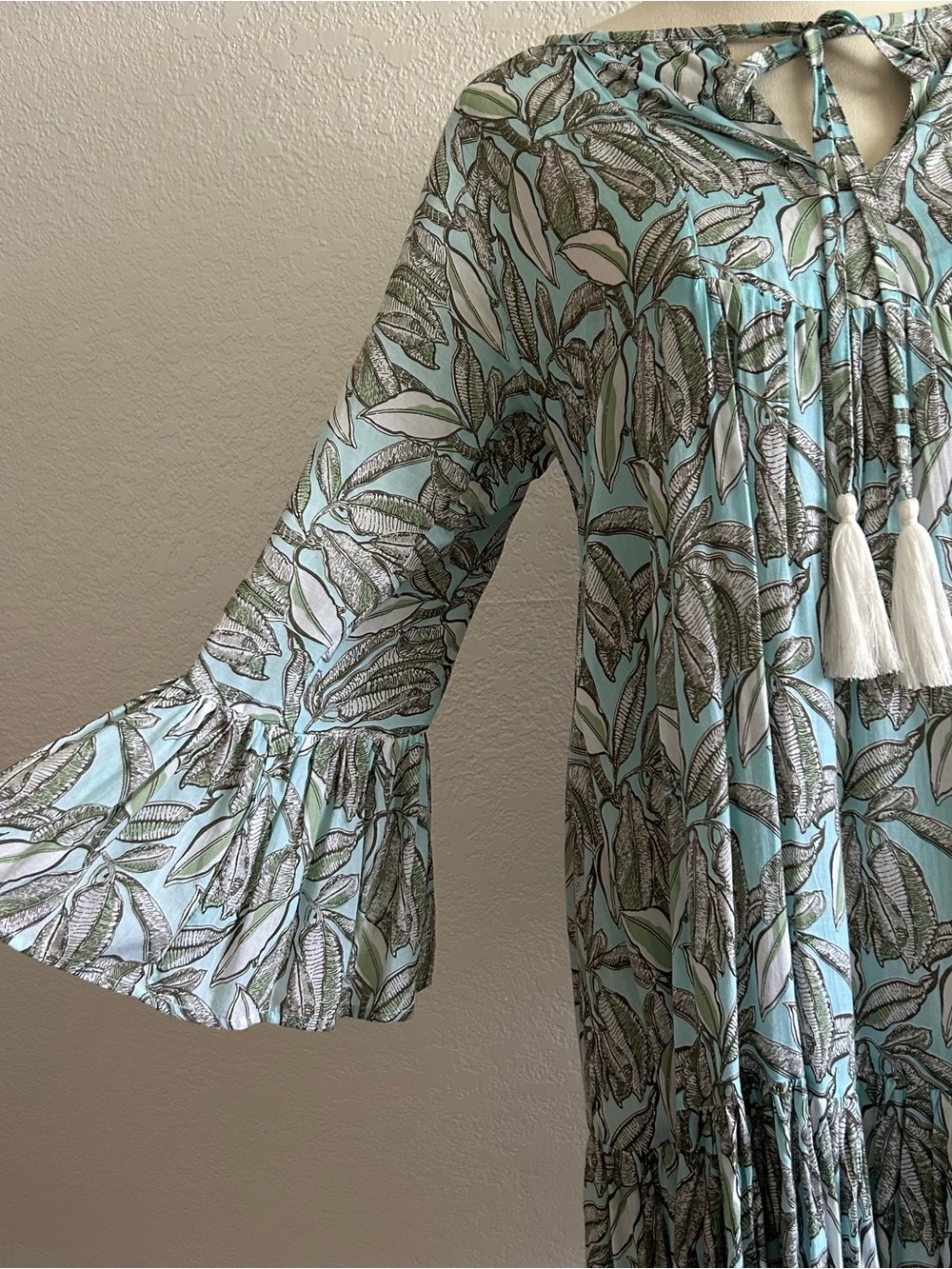 Lani Lau Tropical Leaf Print Boho Resort Coastal Hawaiian Mini Dress - Picture 3 of 7